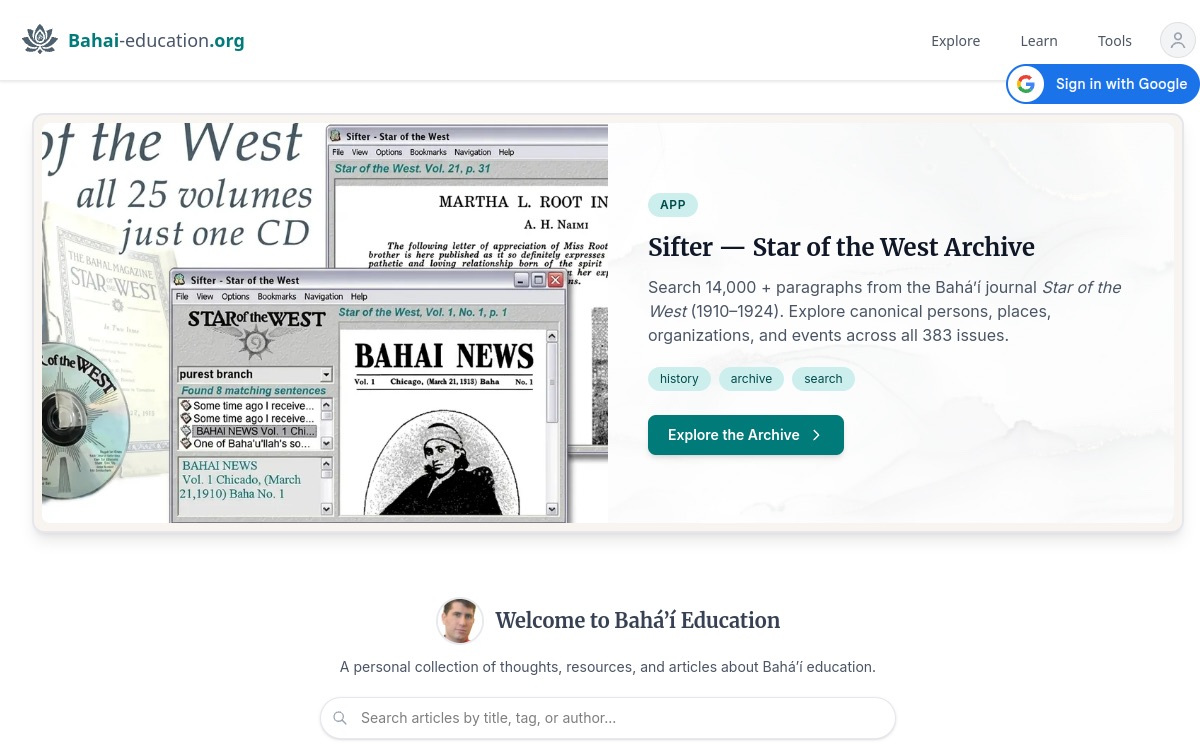 Screenshot of Baha’i Education